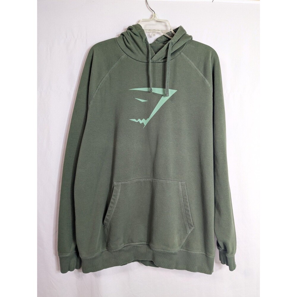 Gymshark Hoodie Men's Size XXL Army Green Sweatshirt Drawstring Logo Athletic
